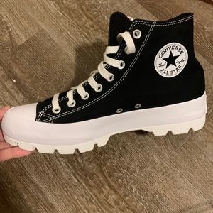 Black and white high top platform Converse shoes